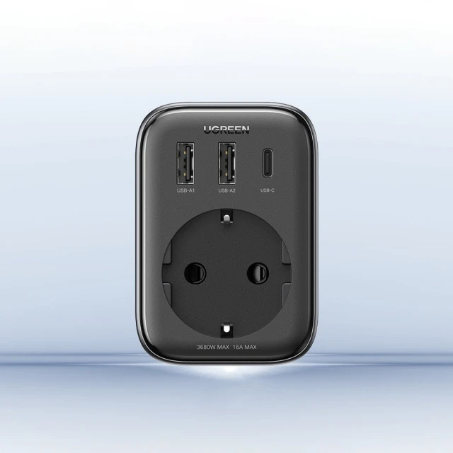 Мережевий зарядний пристрій Ugreen CD314 30W USB-C | 2xUSB-A | AC Black (90613)