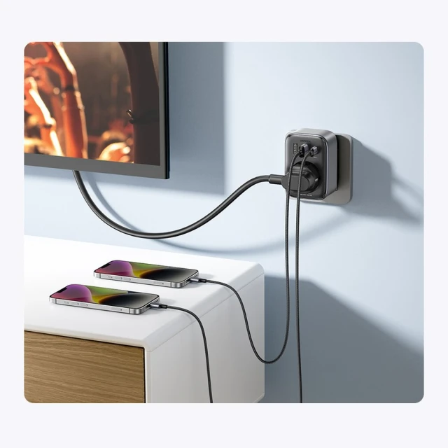 Мережевий зарядний пристрій Ugreen CD314 30W USB-C | 2xUSB-A | AC Black (90613)