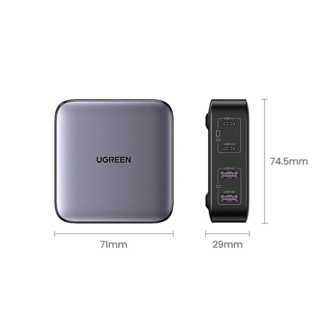 Мережевий подовжувач Ugreen GaN 2x USB-C/2x USB-A 65W 2m Black (6957303897476)
