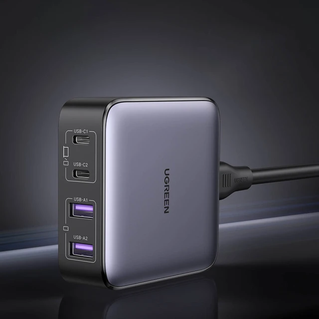 Мережевий подовжувач Ugreen GaN 2x USB-C/2x USB-A 65W 2m Black (6957303897476)