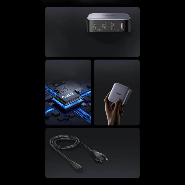 Мережевий подовжувач Ugreen GaN 2x USB-C/2x USB-A 65W 2m Black (6957303897476)