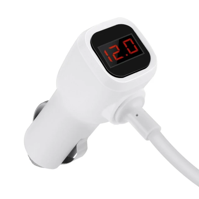 Разветвитель автомобильный HOCO Z13 3в1 с дисплеем + 2x USB A 2.1A Silver (6957531050896)