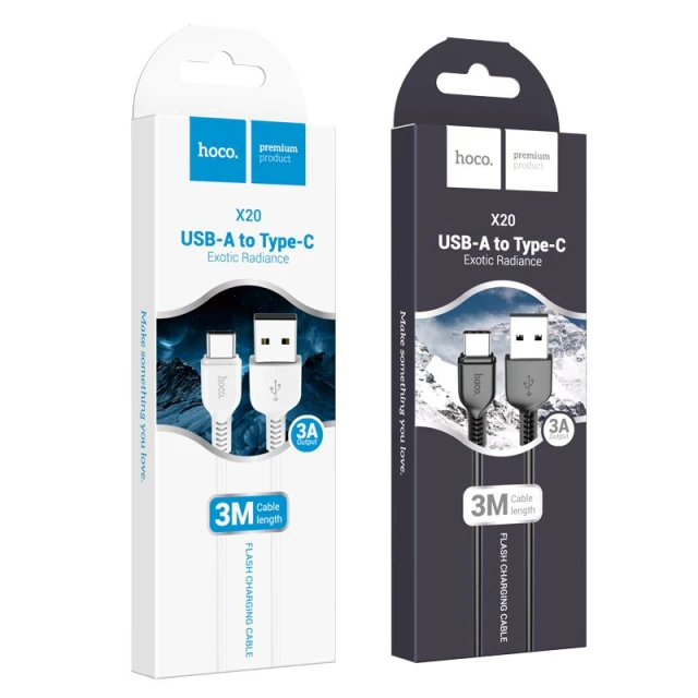 Кабель Hoco X20 USB A до USB C 2.4A 3 м White (6957531068976)