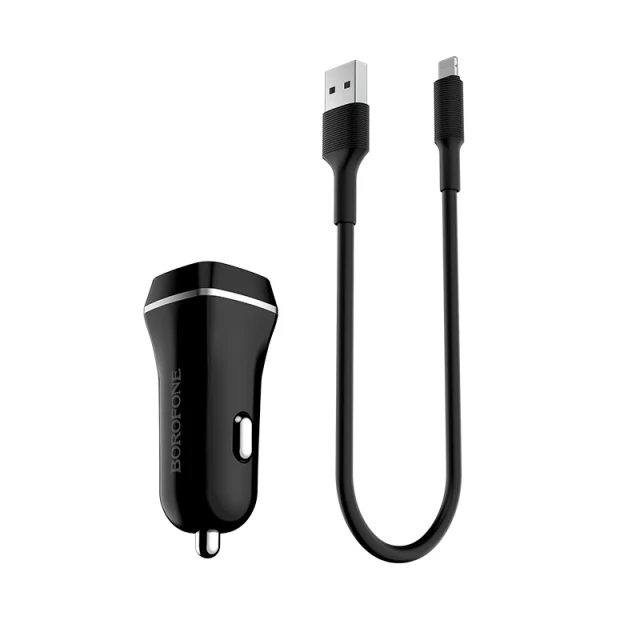 Автомобільний зарядний пристрій Borofone BZ2 2x USB з кабелем Lightning Black (BFO-BZ2-L-B)