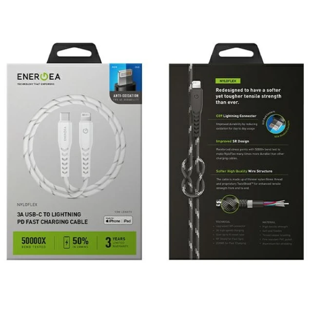 Кабель Energea Nyloflex USB-C до Lightning C94 MFI 1.5m White (CBL-NFCL-WHT150)