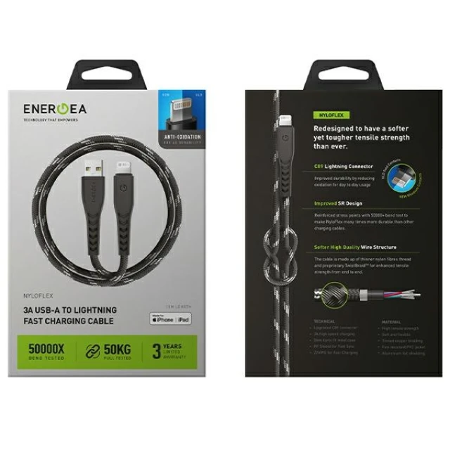 Кабель Energea Nyloflex USB - Lightning Charge and Sync C89 MFI 1.5m Black (CBL-NF-BLK150)