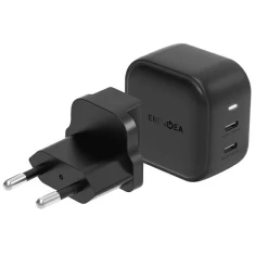 Мережевий зарядний пристрій Energea Travelite GAN45 2xUSB-C PD PPS 45W US+EU Black (CHR-TL-GAN45EU)