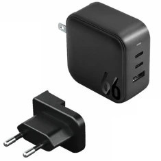 Мережевий зарядний пристрій Energea Travelite GaN 1xUSB+2xUSB-C PD-PPS-QC 3.0 66W US+EU Black (CHR-TL-GAN66EU)