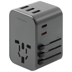 Мережевий зарядний пристрій Energea Travelworld 3xUSB+2xUSB-C PD PPS QC3.0 35.5W 4в1 US/UA/EU/UK Gunmetal (TWA35-GUN)