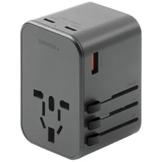 Мережевий зарядний пристрій Energea Travelworld Adapter GaN 1xUSB+2xUSB-C PD-PPS-QC 3.0 65W 4в1 US/UA/EU/UK Grey (TWA-GAN65-GUN)