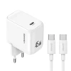 Мережевий зарядний пристрій Usams CC339 T76 GaN 45W USB-C + кабель SJ711 USB-C/USB-C 1m White (T76TZ01)