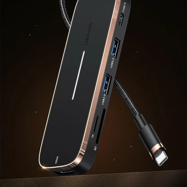 USB-хаб Usams SJ575 USB-C to 2xUSB-A | USB-C | HDMI | microSD | SD Black (SJ575HUB01)