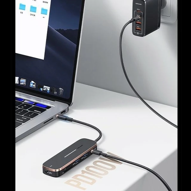 USB-хаб Usams SJ575 USB-C to 2xUSB-A | USB-C | HDMI | microSD | SD Black (SJ575HUB01)