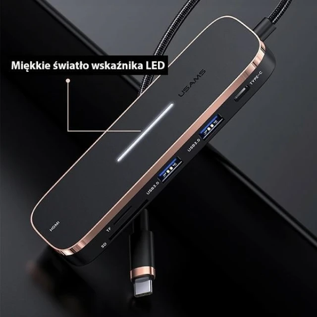 USB-хаб Usams SJ575 USB-C to 2xUSB-A | USB-C | HDMI | microSD | SD Black (SJ575HUB01)