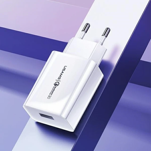 Мережевий зарядний пристрій Usams T22 QC 18W USB-A White with USB-A to USB-C Cable (T48OCLN01)