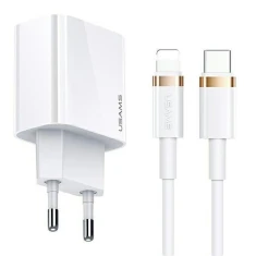 Мережевий зарядний пристрій Usams T34 PD/QC 20W USB-C White with USB-C to Lightning Cable (T49OCLN01) 