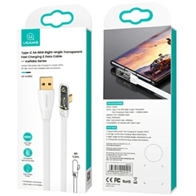 Кабель Usams US-SJ585 Iceflake PD/FC USB-A to USB-C 66W 6A 1.2m White (SJ585USB02)