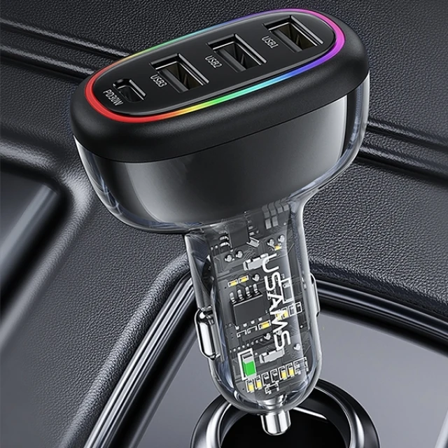 Автомобильное зарядное устройство Usams US-CC170 C34 PD 48W USB-C | 3xUSB-A Black (CC170CC01)
