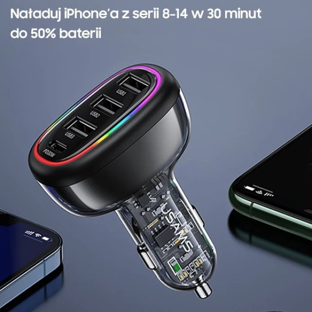 Автомобильное зарядное устройство Usams US-CC170 C34 PD 48W USB-C | 3xUSB-A Black (CC170CC01)