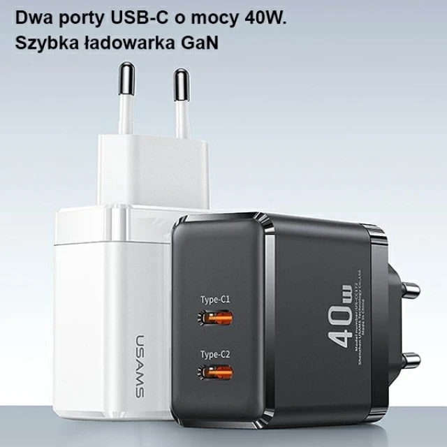 Мережевий зарядний пристрій Usams US-CC172 T54 PD/FC/QC 40W 2xUSB-C White (CC172TC02)