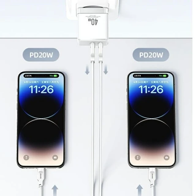 Мережевий зарядний пристрій Usams US-CC172 T54 PD/FC/QC 40W 2xUSB-C White (CC172TC02)