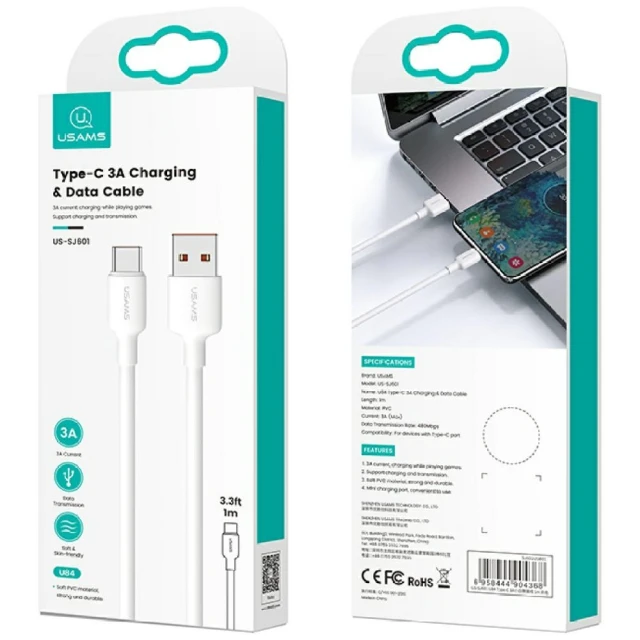 Кабель Usams USB-C to USB-A 3m White (SJ603USB01)