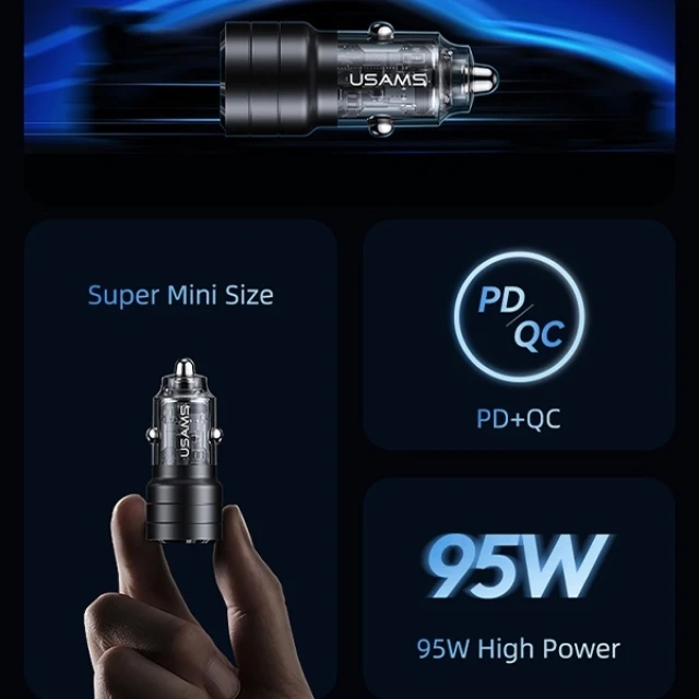 Автомобільний зарядний пристрій Usams US-CC176 C36 PD/FC/QC 95W USB-A | USB-C Black (CC176CC01)