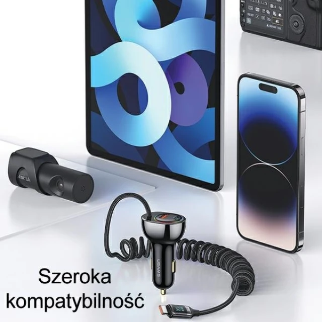Автомобільний зарядний пристрій Usams US-CC193 C37 PD/QC 60W USB-A | USB-C Black with USB-C Cable (CC192CC01)