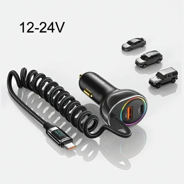 Автомобільний зарядний пристрій Usams US-CC193 C37 PD/QC 60W USB-A | USB-C Black with USB-C Cable (CC192CC01)