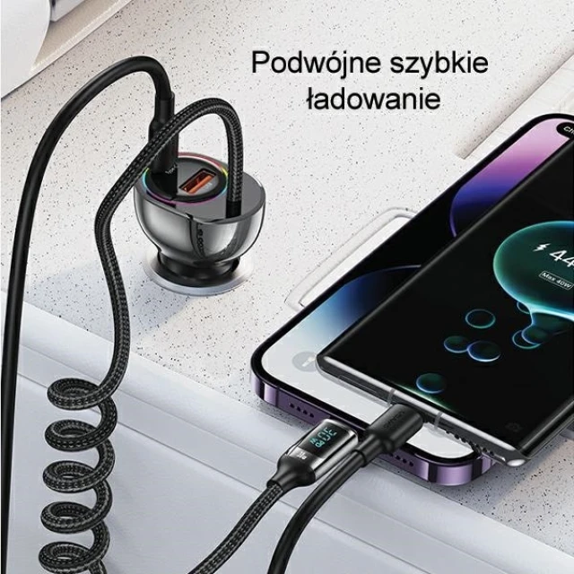 Автомобільний зарядний пристрій Usams US-CC193 C37 PD/QC 60W USB-A | USB-C Black with Ligtning Cable (CC193CC01)