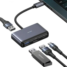 USB-хаб Usams SJ627 4-in-1 USB-C to 2xUSB-A 2.0 | USB-A 3.0 | USB-C Dark Grey (SJ627HUB01)