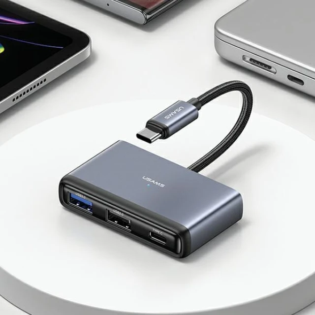 USB-хаб Usams SJ627 4-in-1 USB-C to 2xUSB-A 2.0 | USB-A 3.0 | USB-C Dark Grey (SJ627HUB01)