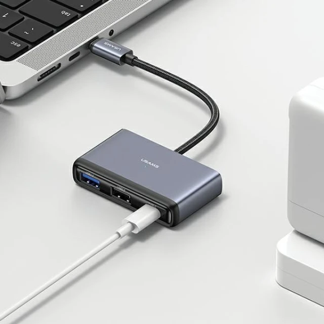 USB-хаб Usams SJ627 4-in-1 USB-C to 2xUSB-A 2.0 | USB-A 3.0 | USB-C Dark Grey (SJ627HUB01)