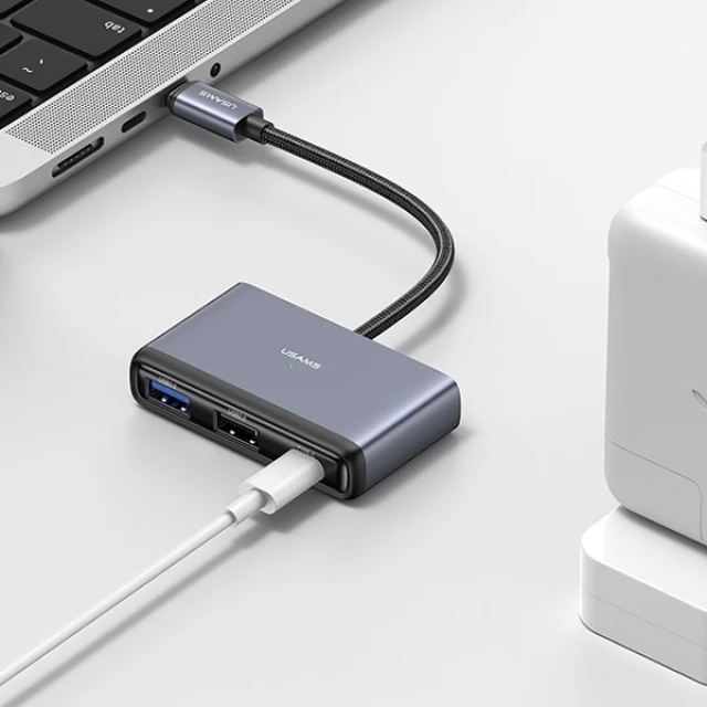 USB-хаб Usams SJ628 PD 100W 5-in1 USB-C to USB-A 2.0 | USB-A 3.0 | USB-C | TF | SD Dark Grey (SJ628HUB01)