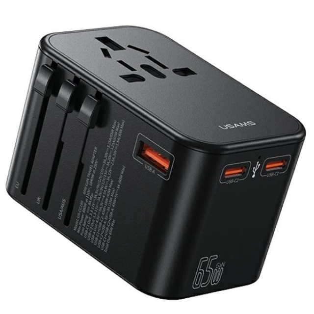 Мережевий зарядний пристрій Usams CC199 T62 US | EU | UK | AU 65W USB-A | 2xUSB-C Black (CC199TC01)