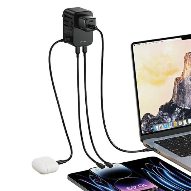 Мережевий зарядний пристрій Usams CC199 T62 US | EU | UK | AU 65W USB-A | 2xUSB-C Black (CC199TC01)