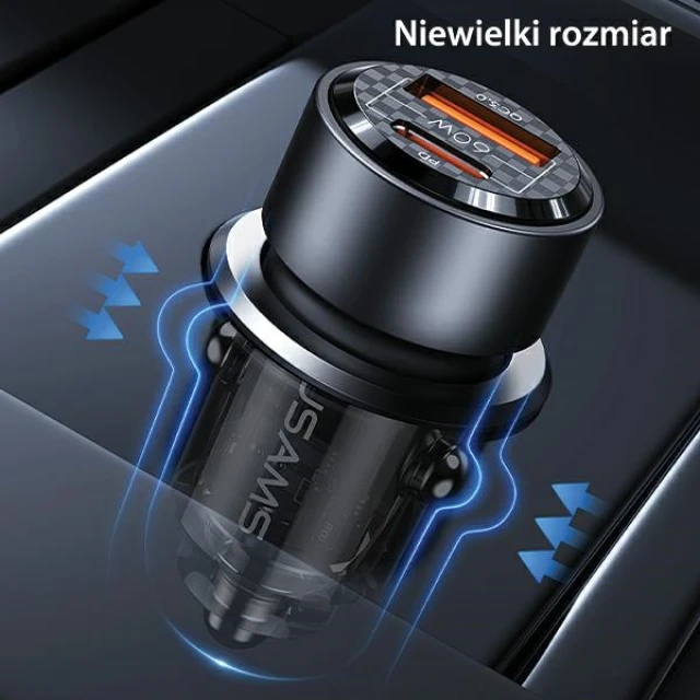Автомобільний зарядний пристрій Usams US-CC208 C39 FC 60W USB-A | USB-C Black (CC208CC01)