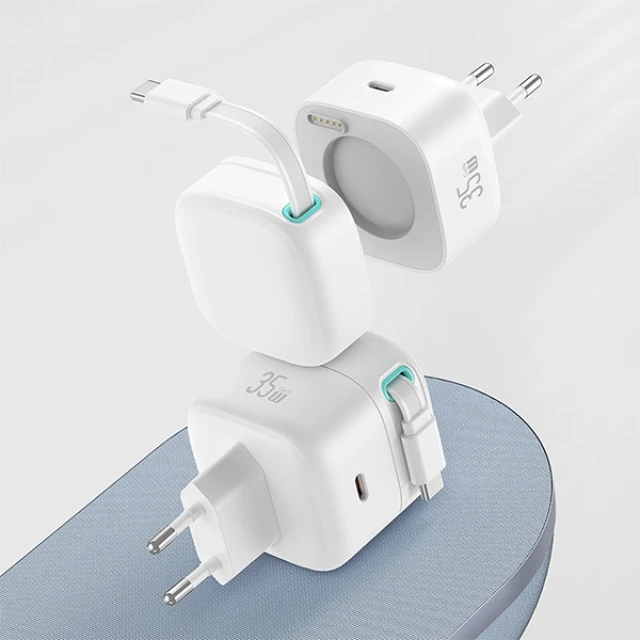 Мережевий зарядний пристрій Usams US-CC202 GaN PD/QC 35W USB-C White with USB-C Cable (CC202TC02)