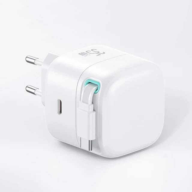 Мережевий зарядний пристрій Usams US-CC202 GaN PD/QC 35W USB-C White with USB-C Cable (CC202TC02)