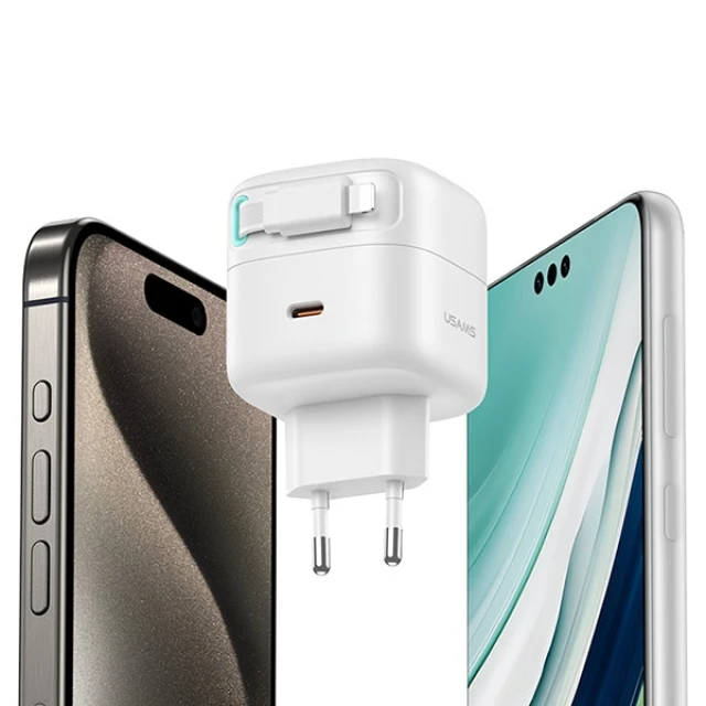 Мережевий зарядний пристрій Usams US-CC209 GaN PD/QC 35W USB-C White with Lightning Cable (CC209TC02)