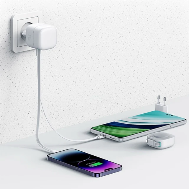 Мережевий зарядний пристрій Usams US-CC209 GaN PD/QC 35W USB-C White with Lightning Cable (CC209TC02)