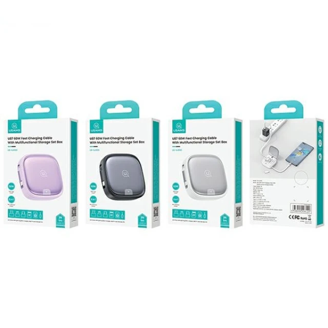 Кабель Usams US-SJ650 Pocket 3-in-1 USB-A/USB-C/Lightning/Micro-USB 60W 90cm Silver (SJ650USB02)