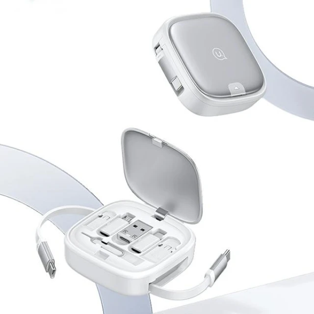 Кабель Usams US-SJ650 Pocket 3-in-1 USB-A/USB-C/Lightning/Micro-USB 60W 90cm Silver (SJ650USB02)