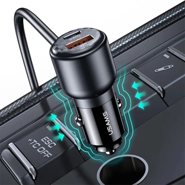 Автомобільний зарядний пристрій Usams US-CC213 C40 PD/FC/QC 165W 3xUSB-A | 2xUSB-C Black (CC213CC01)