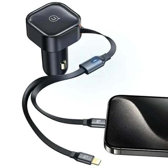Автомобільний зарядний пристрій Usams US-CC219 C41 PD/FC/QC 30W Black with USB-C/Lightning Cable (CC219CC01)