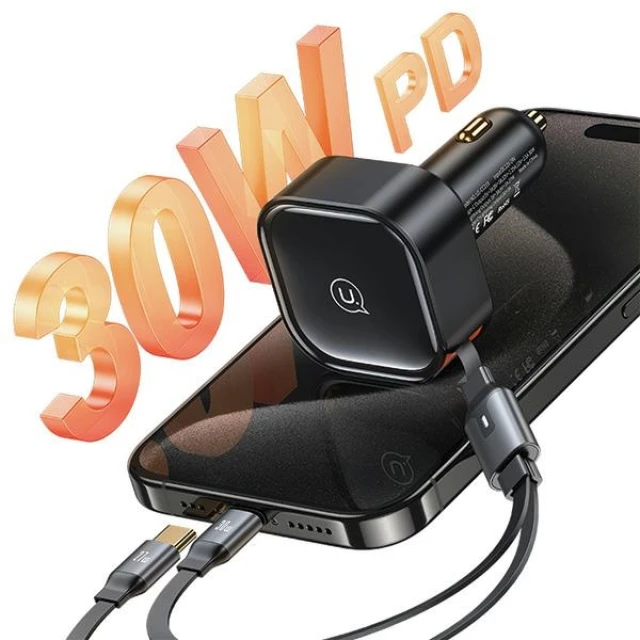 Автомобільний зарядний пристрій Usams US-CC220 C41 PD/FC/QC 30W Black with 2xUSB-C Cable (CC220CC01)