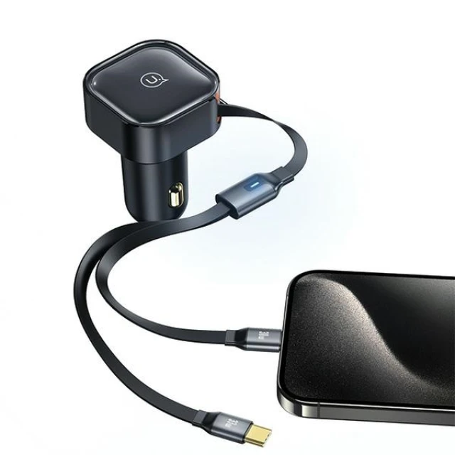 Автомобільний зарядний пристрій Usams US-CC220 C41 PD/FC/QC 30W Black with 2xUSB-C Cable (CC220CC01)