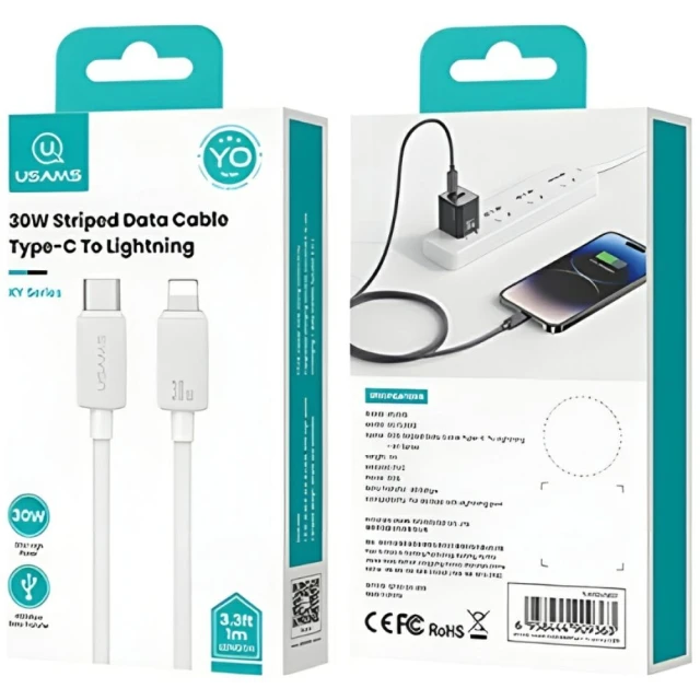 Кабель Usams KY Series USB-C to Lightning 1 m White (SJ692USB02)