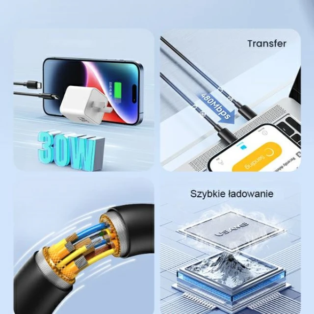 Кабель Usams YD Series USB-C to USB-C 60W 1 m White (SJ711USB02)