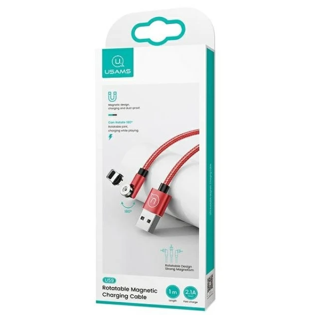 Кабель Usams US-SJ472 U59 Rotatable Magnetic FC USB-A to Lightning 2.1A 1m Red (SJ472USB02)